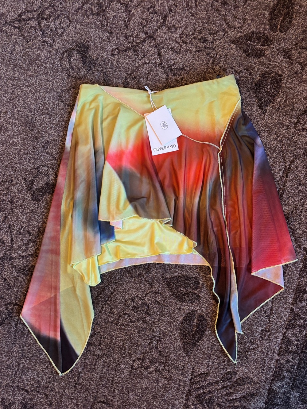 Peppermayo Yellow Red Blue Gradient Asymmetrical Handkerchief Skirt - Picture 3 of 7